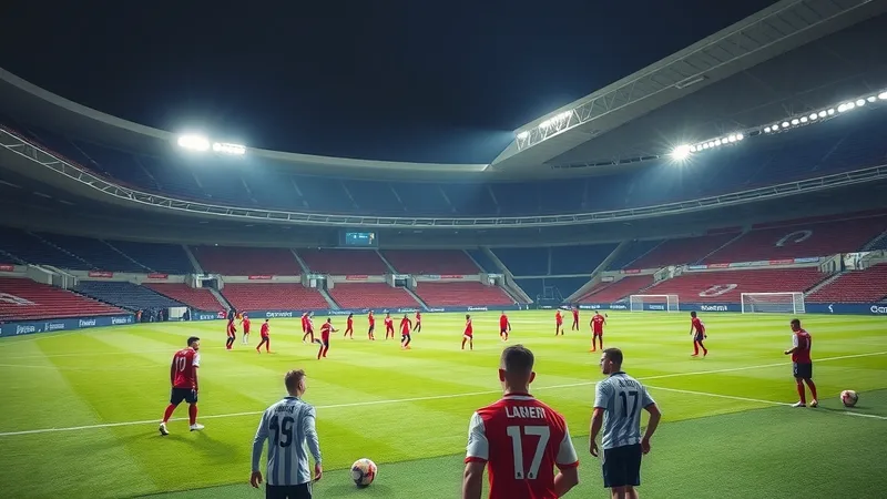 Lojtarët e futbollit duke u ngrohur në stadium para ndeshjes nate