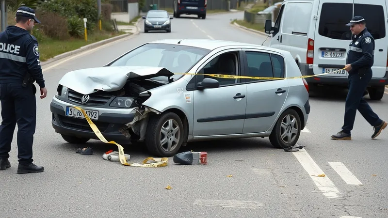 Smrskani automobil nakon sudara sa kombijem, ilustracija