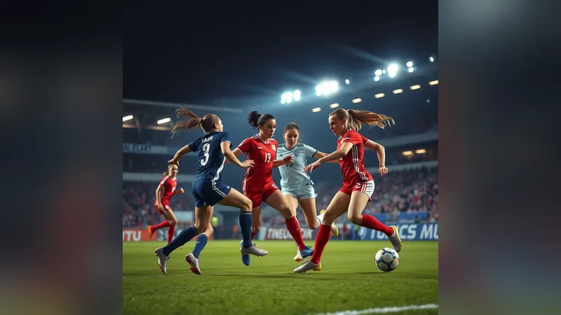 Ndeshje futbolli femëror në stadium nën dritat e natës