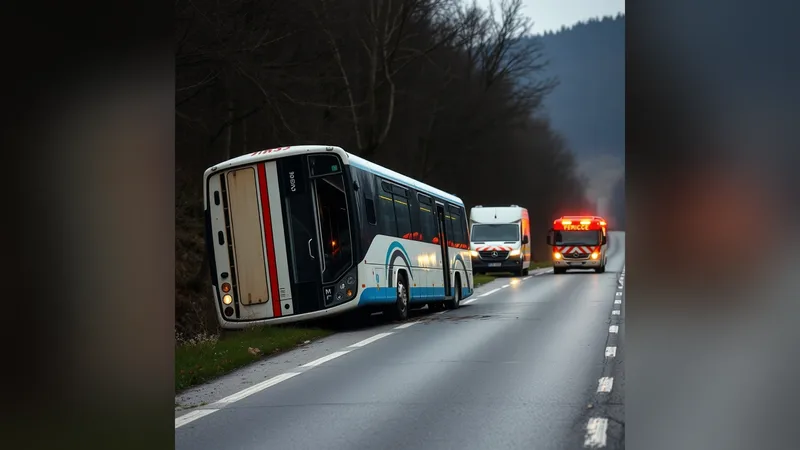 Autobus i përmbysur në buzë të rrugës magjistrale pas aksidentit