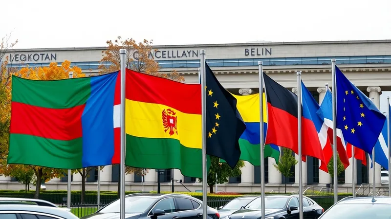 Zastave ispred zgrade kancelarskog ureda u Berlinu