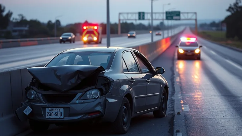 Oštećen automobil uz razdjelnu ogradu na autoputu u zoru