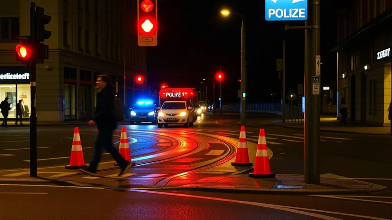 Pješački prelaz i policijsko vozilo noću na gradskoj ulici