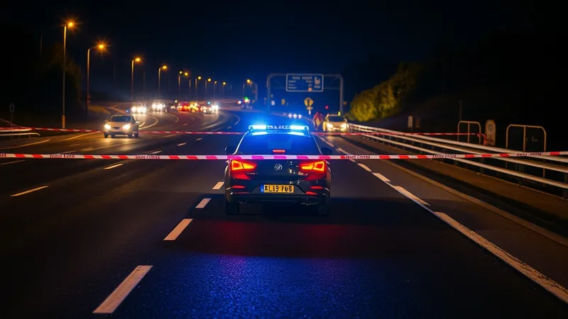 Policijska vozila noću na izlazu autoputa, mjesto nesreće