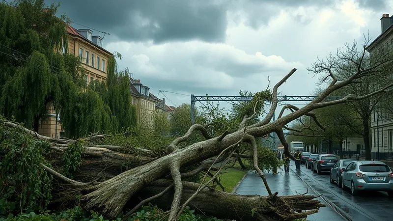Srušena stabla na ulici nakon oluje u Zagrebu
