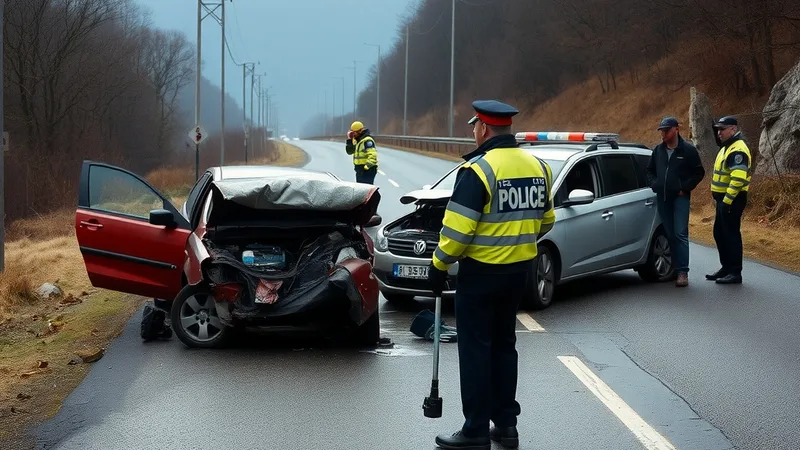 Dva oštećena automobila nakon sudara na putu, ilustracija