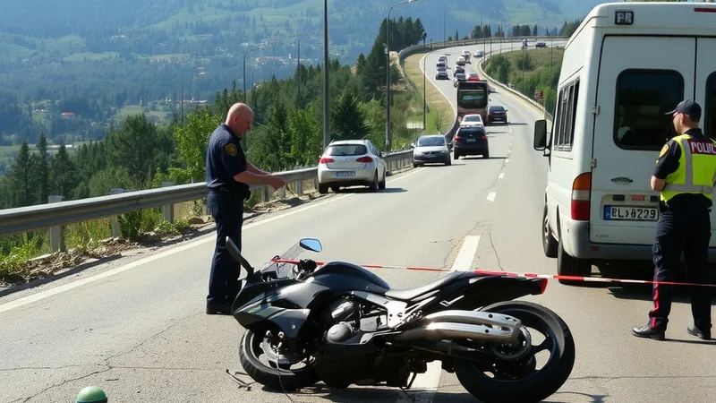 Oštećeni motocikl na magistralnom putu nakon nesreće, ilustracija