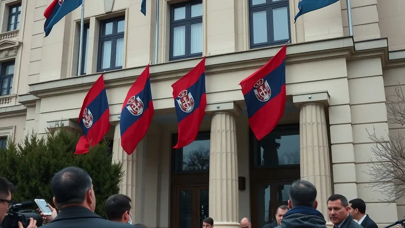 Ndërtesa qeveritare në Beograd me flamuj serbë