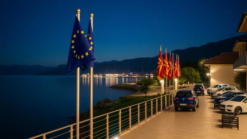 Hotel na obali Ohridskog jezera noću