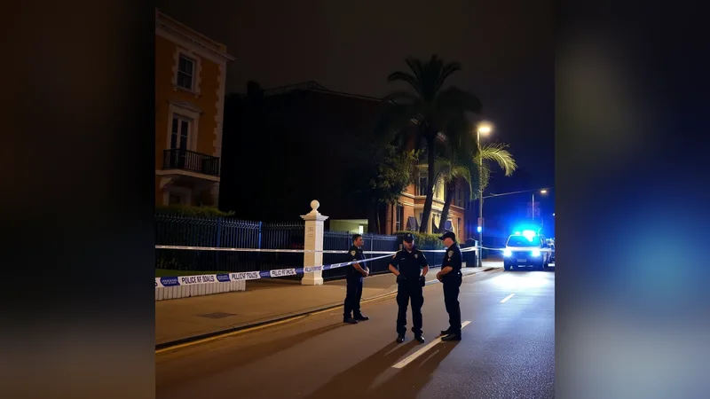 Policijsko obezbjeđenje ispred ambasade noću u Beogradu