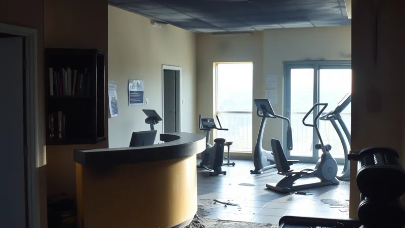 Unutrašnjost fitnes centra nakon požara, ilustracija