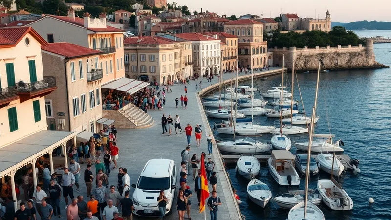 Turisti na rivi jadranskog grada u ljetnje veče