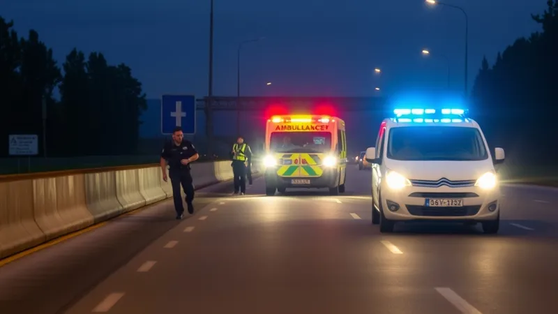 Vozila Hitne pomoći i policije na mestu saobraćajne nesreće noću