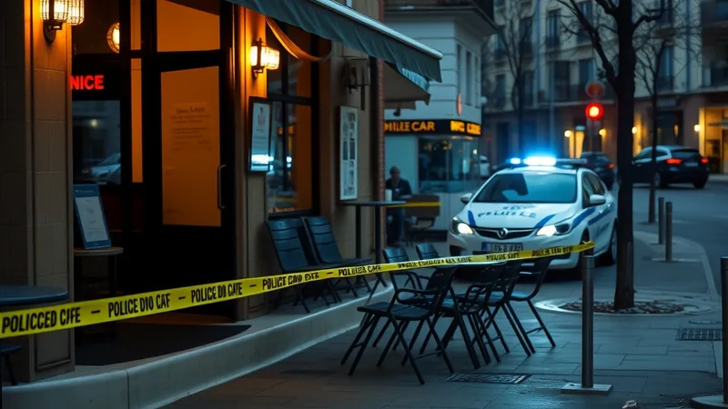 Policijska traka ispred kafića u centru grada, ilustracija