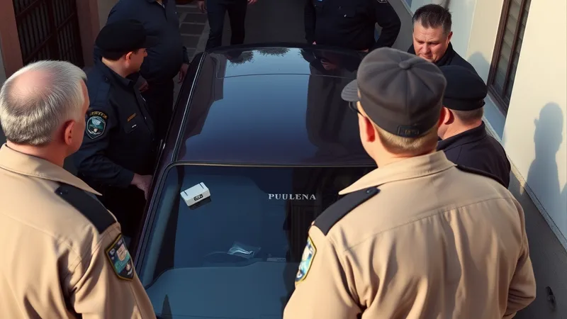 Policajci pored parkiranog automobila u ulici u Tirani tokom akcije